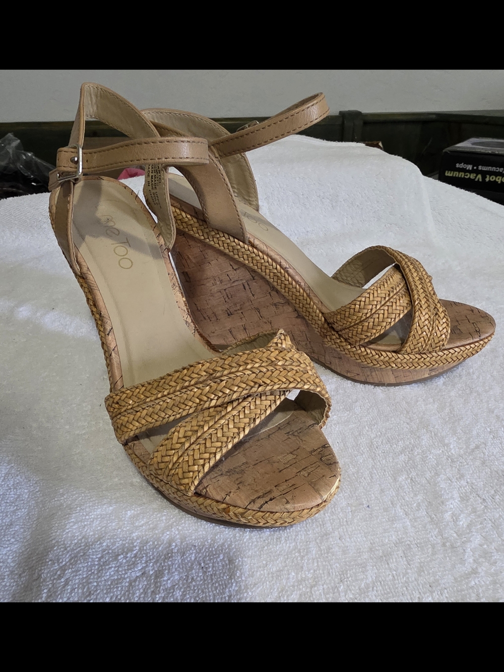Me Too Woven Cork-Style Tan Wedge Sandals